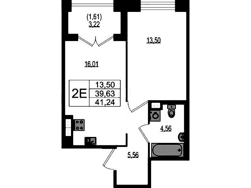 1-комнатная квартира 41.24 м², 2/4 эт., ЖК «Ranta Residence»